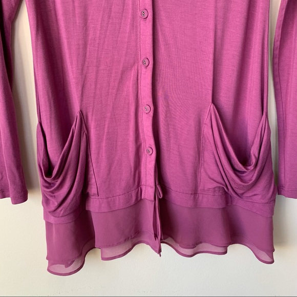 LOGO by Lori Goldstein Knit Cardigan With Chiffon Details Pink Size XS - Picture 2 of 6